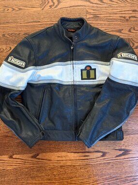 Vintage ICON Neo-Daytona Leather Motorcycle Jacket Sz Small Black Gray White Y2K